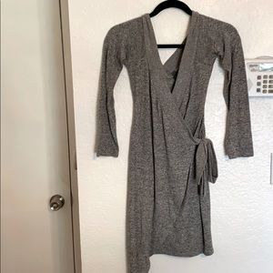 Long sleeve sweater semi wrap around dress.